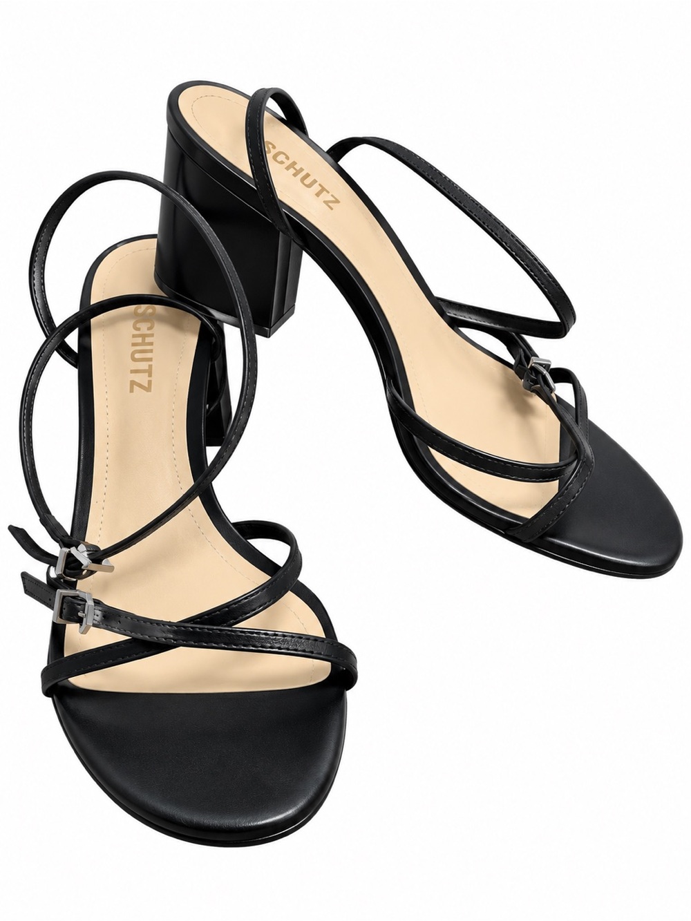 SCHUTZ Black Strappy Block Heel Sandals Leather Sole Size 9.5